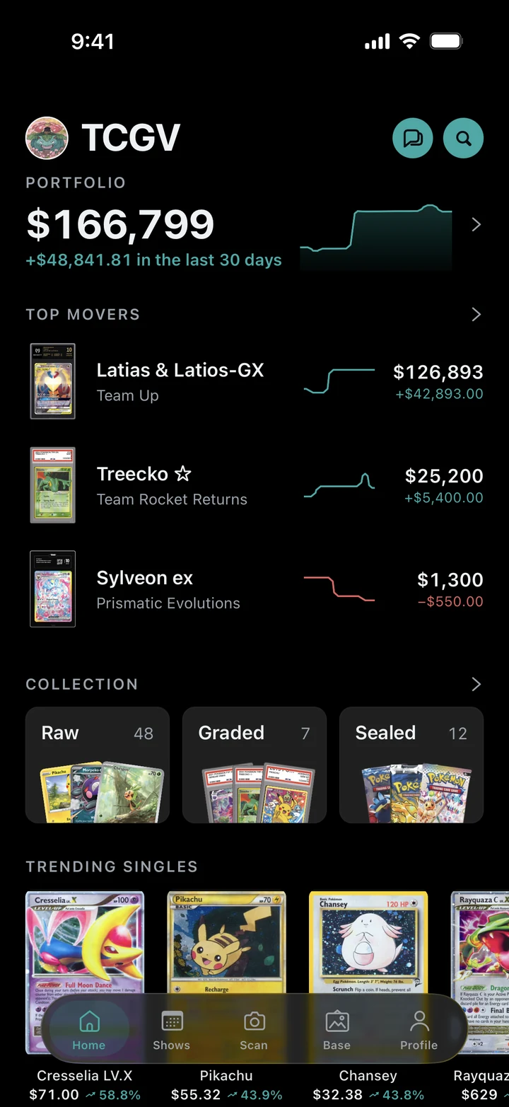Home: a $166,799 portfolio with its 30-day graph and top movers.